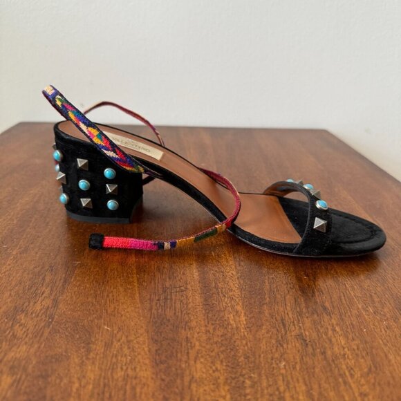 Valentino Rockstud  Multicolored Accents Black Suede Sandals - Picture 3 of 12